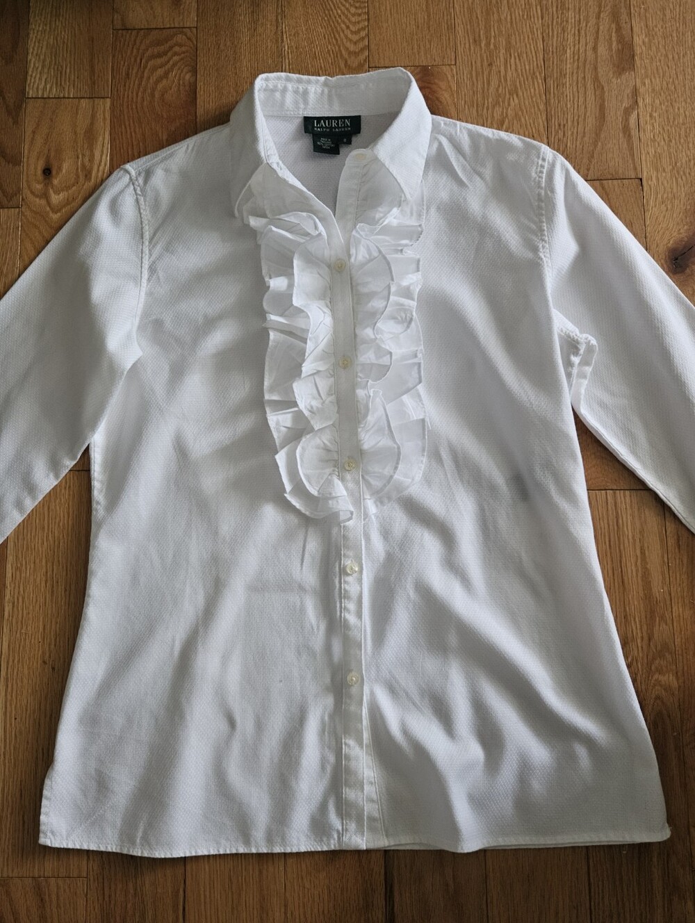 Ralph Lauren White Ruffle-Front Button Shirt